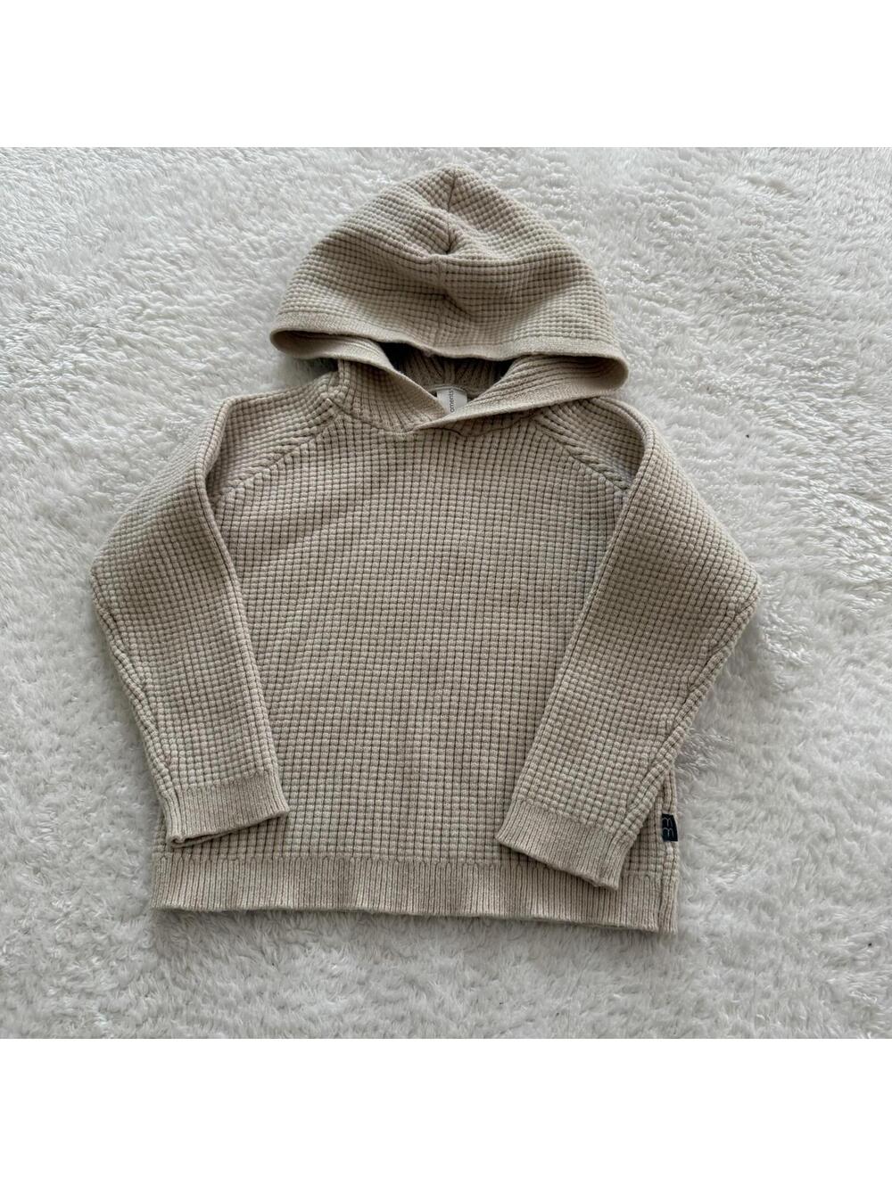 3t Neutral Waffle Knit Hooded Sweater
